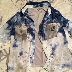 Miraclesuit Blue and Tan Artistic Blouse